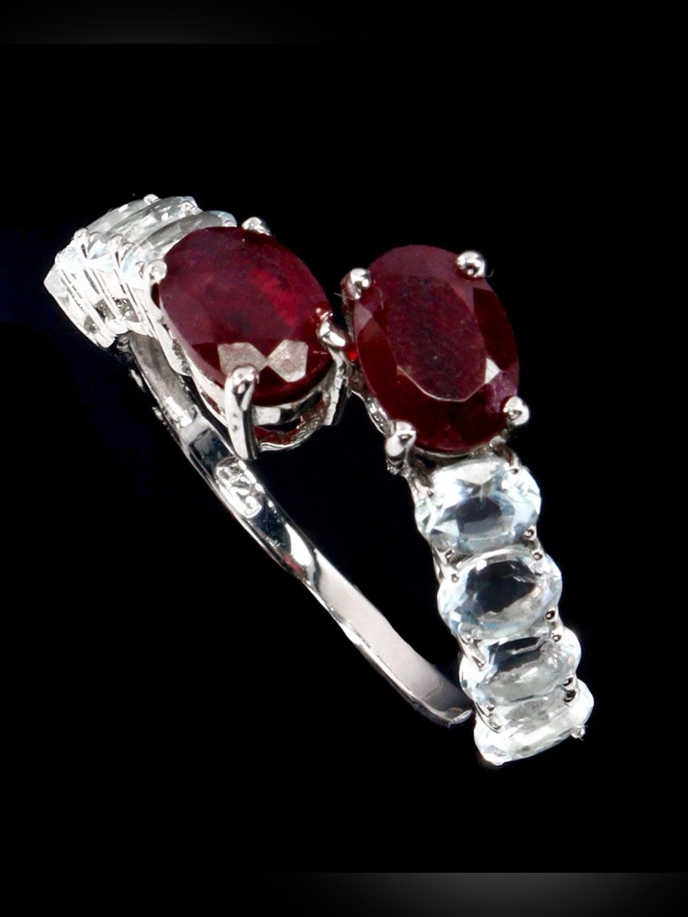 925 Sterling Silver Ring Oval Ruby 7x5mm Aquamarine Gemstone Jewelry Size 7.5